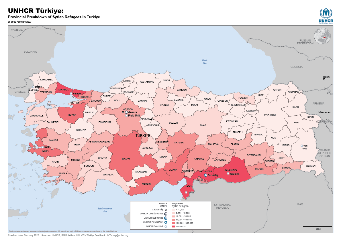 UNHCR Provincial Breakdown Syrian Refugees In Turkey   February 2023 